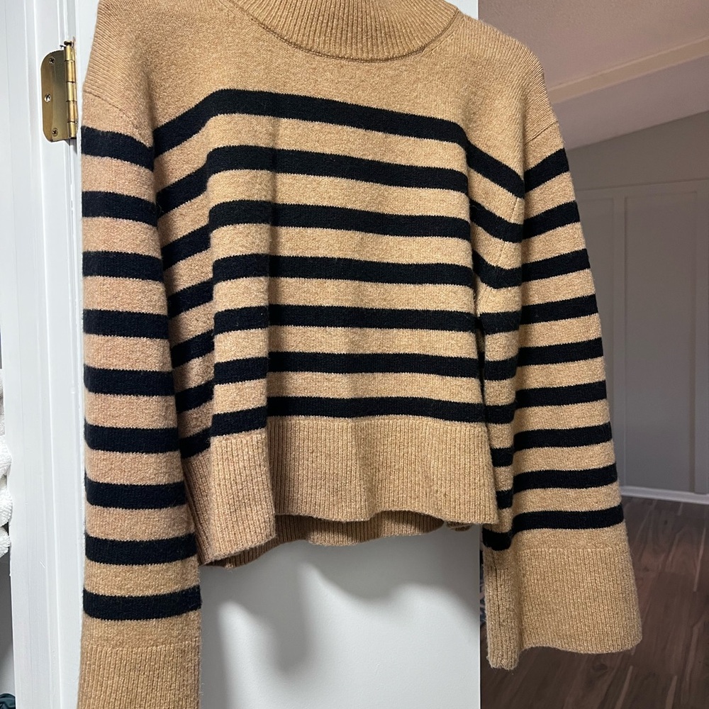J.Crew Striped turtleneck sweater in black and tan stripe